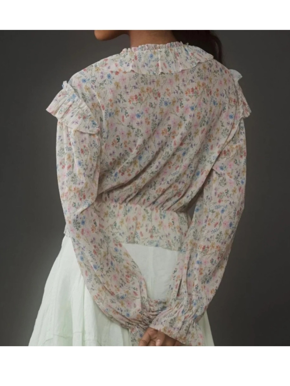 Anthropologie Long-Sleeve Mesh Ruffle Blouse Medium - Picture 3 of 9